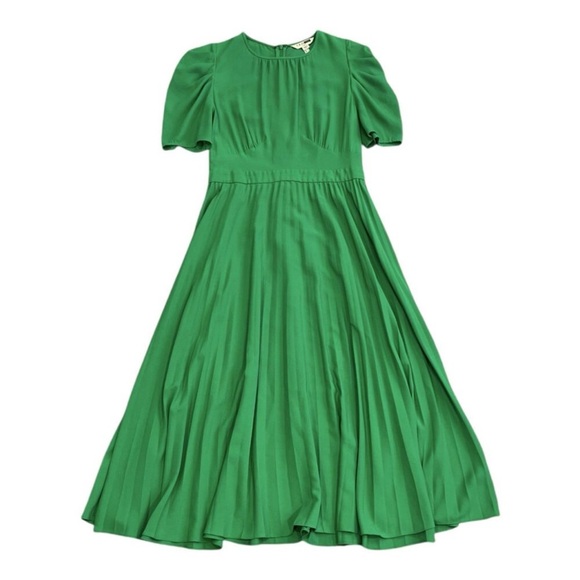 LK Bennett Green Pleated Midi Dress with Puff Sleeves - Picture 4 of 4